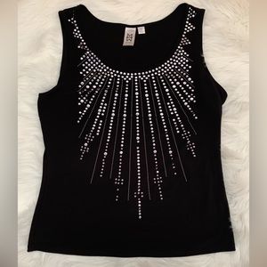 Marc Bouwer Embellished Black Tank Shell Top Scoop Neck Size Medium